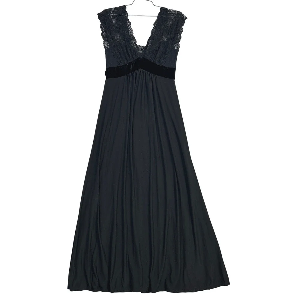 Jonquil‎ Diane Samandi LET020 Lace Maxi Nightgown Black Women's XS/S Petite